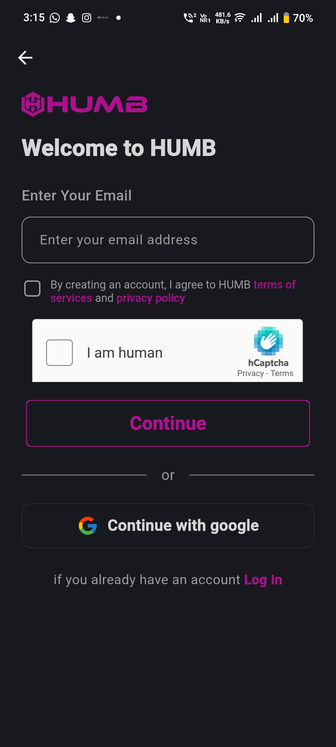 Sign up and secure your HUMB account